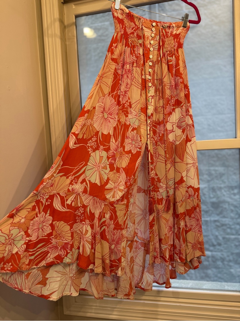 C&C California Orange Floral Button-Front Maxi Skirt
